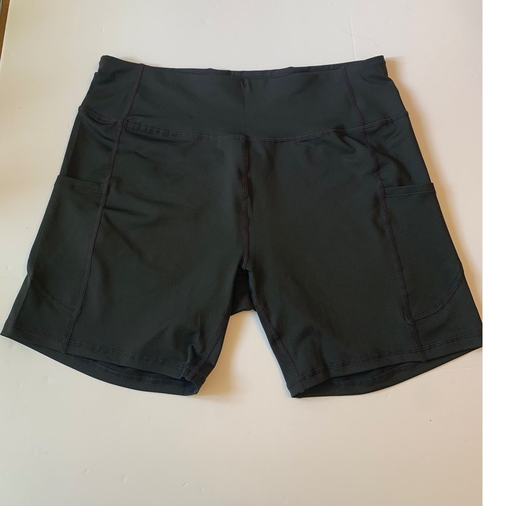 Unbranded Womens Black High Waisted Biker Shorts Side Pockets XXL Athletic Yoga
